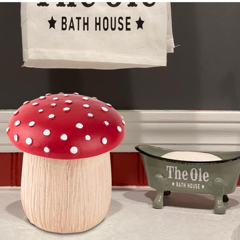 Mushroom Canister - Cottonball or QTip Holder, NWOT